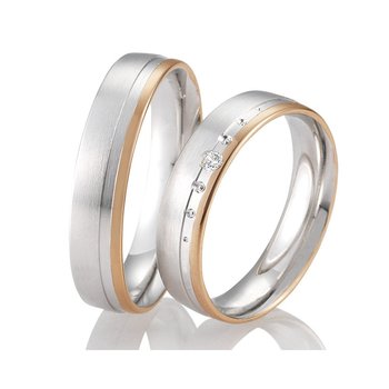 Wedding rings in 8ct Pink Gold and Whitegold with Diamond Benz