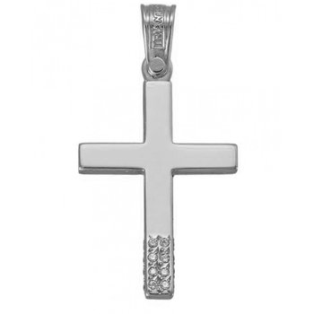 Βαπτιστικός σταυρός 14 Καράτια Λευκόχρυσο με ζιρκόν ΤΡΙΑΝΤΟΣ