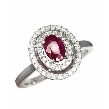 Ring 18K White Gold with diamonds and ruby SAVVIDIS (No 54)