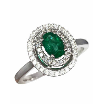 Ring 18K White Gold with diamonds and emerald SAVVIDIS (No 54)