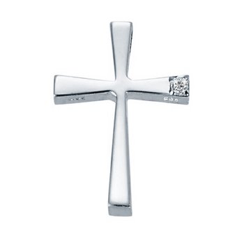 Cross 14ct White Gold with Diamond by TRIANTOS