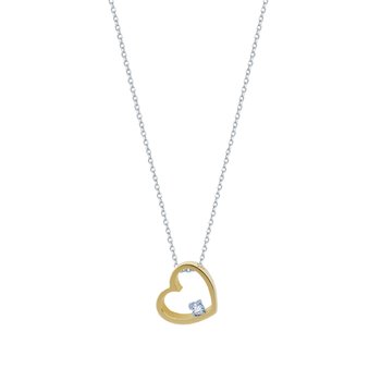 Necklace Open Heart 14ct White Gold and Gold with Zircon SOLEDOR