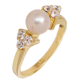 SAVVIDIS 14ct Gold Ring with Pearl and Zircon (No 55)