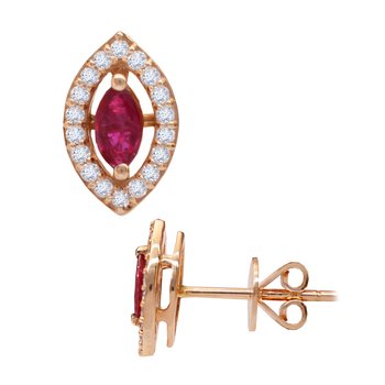Σκουλαρίκια SAVVIDIS από ροζ χρυσό 18Κ με διαμάντια και ρουμπίνια