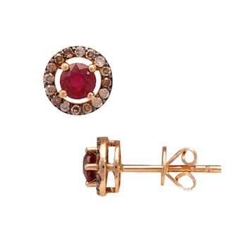 Earrings 18K Rose Gold with Diamonds and Rubbies SAVVIDIS