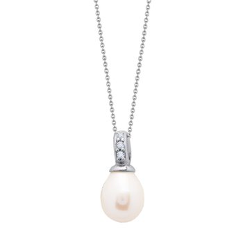 Necklace 14K white gold  with zircon and pearl SAVVIDIS