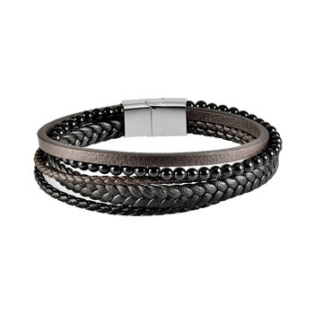 U.S. POLO Brandon Stainless Steel and Leather Bracelet