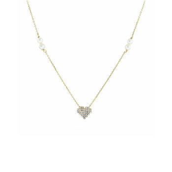 SAVVIDIS The Love Collection 9ct Gold Heart Necklace with Zircons and Pearls