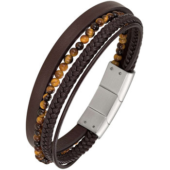 Stainless steel Bracelet with Leather and Eye of Tiger Beads by All Blacks