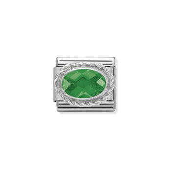 NOMINATION Link - FACETED CZ in stainless steel sterling silver setting and detail027_EMERALD GREEN