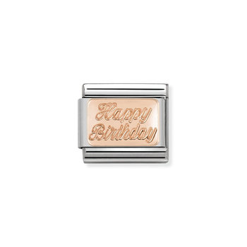 NOMINATION Link - PLATES in stainless steel with 9K rose gold CUSTOM Happy Birthday