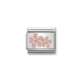 NOMINATION Link - SYMBOLS steel, enamel and gold 375 Peach flowers