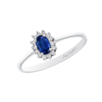 18ct White Gold Ring with Sapphire and Diamonds by FaCaD’oro (No 54)