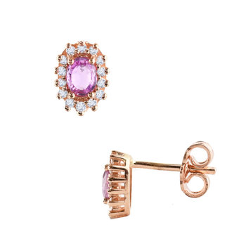 Σκουλαρίκια ροζ χρυσά FACAD'ORO 18K με διαμάντι και ζαφείρι