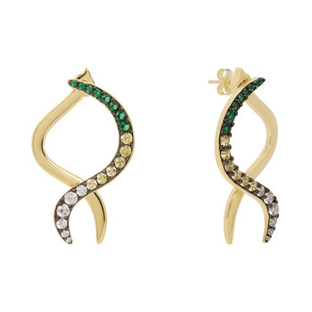 JCOU Like The Wind 14ct Gold-Plated Sterling Silver Earrings set with Green and White Zircon