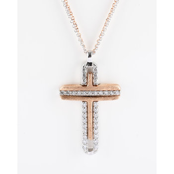 14ct Rose and White Gold Cross with Zircon by Savvidis