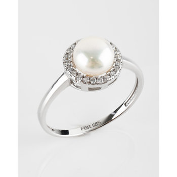 14ct White Gold Ring by SAVVIDIS with Zircon and Pearl (No 53)