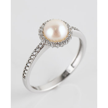 14ct White Gold Ring by SAVVIDIS with Zircon and Pearl (No 56)