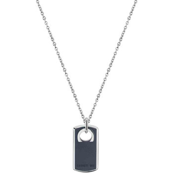 CERRUTI Mens Leather Tag Stainless Steel and Leather Necklace