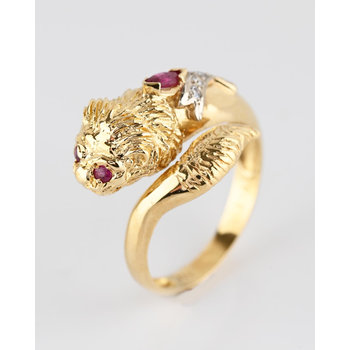 Δαχτυλίδι λιοντάρι SAVVIDIS από χρυσό 18Κ με διαμάντια και ρουμπίνια (No 55)