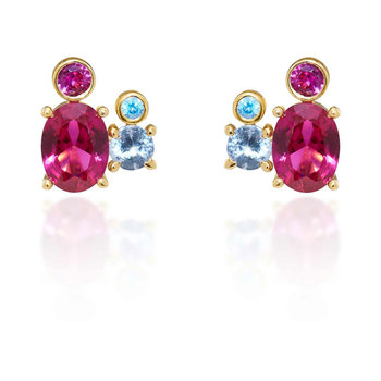 DOUKISSA NOMIKOU Happiness Stud Earrings (Ruby and Blue Zircon Stones)