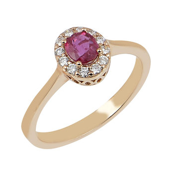 18ct Rose Gold Solitaire Engagement Ring with Ruby and Diamonds by FaCaD’oro (No 54)