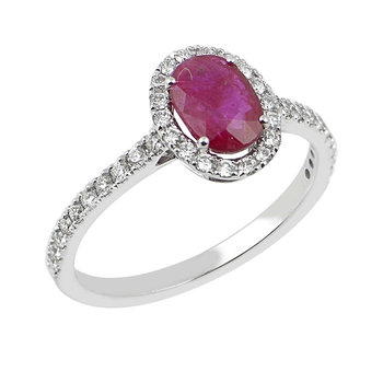 18ct White Gold Solitaire Engagement Ring with Ruby and Diamonds by SAVVIDIS (No 55)