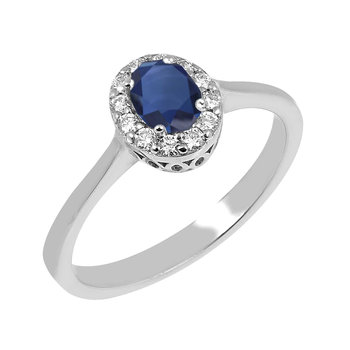18ct White Gold Solitaire Engagement Ring with Diamonds and Sapphire by FaCaD’oro (No 54)