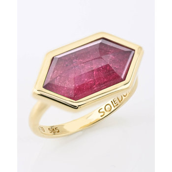 SOLEDOR Hexagon 14ct Gold Ring with Ruby Triplet (Νο 49)