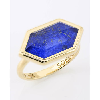 SOLEDOR Hexagon 14ct Gold Ring with Lapis Lazuli (Νο 52)