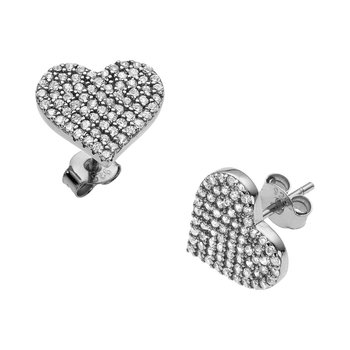 Σκουλαρίκια BREEZE με καρδιά από επιροδιωμένο ασήμι 925 με ζιργκόν