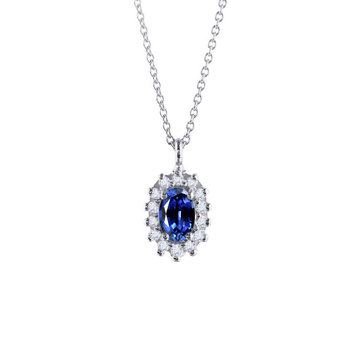 18ct White Gold Necklace with Sapphire and Diamonds by FaCaD’oro