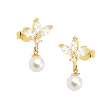 14ct Gold Earrings with Zircons and Pearl by SAVVIDIS