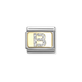 Σύνδεσμος (Link) NOMINATION 'B' από ανοξείδωτο ατσάλι και χρυσό 18K με glitter