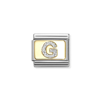Σύνδεσμος (Link) NOMINATION 'G' από ανοξείδωτο ατσάλι και χρυσό 18K με glitter
