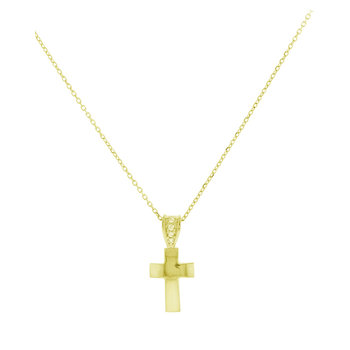 14ct Gold Cross Necklace with Zircons by SAVVIDIS