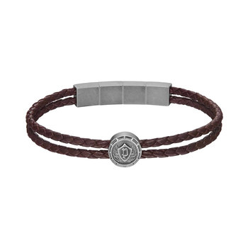 POLICE Crest Stainless Steel and Leather Bracelet