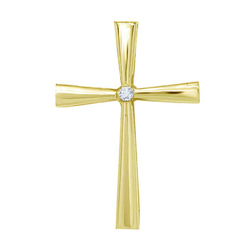 14ct Gold Women's Christening Cross with Diamond by TRIANTOS