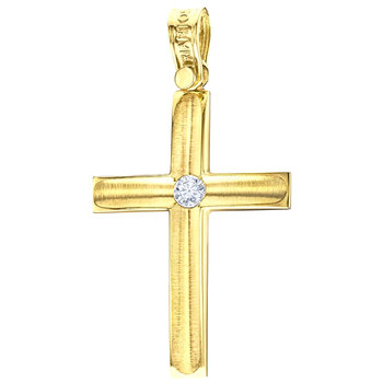 14ct Gold Women's Christening Cross with Zircons by TRIANTOS