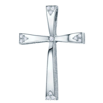 14ct White Gold Baptism Cross with Zircons by TRIANTOS