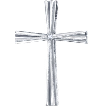 Double-sided 14ct White Gold Baptism Cross with Zircons by TRIANTOS