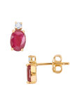 18ct Gold Earrings with Diamonds and Ruby by SAVVIDIS