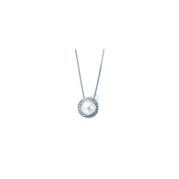 Necklace 14ct White Gold with Zircon and Pearl
