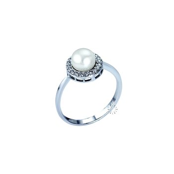 Ring 14ct White Gold with Zircon and pearl SAVVIDIS (No 54)