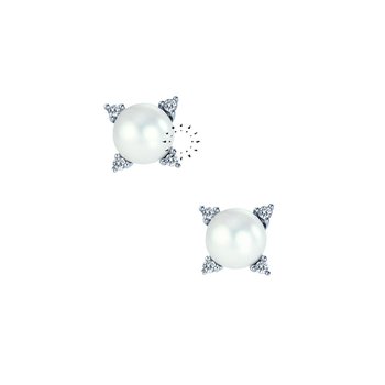 Earrings 14ct white gold with Pearl and Zircons by FaCaDoro