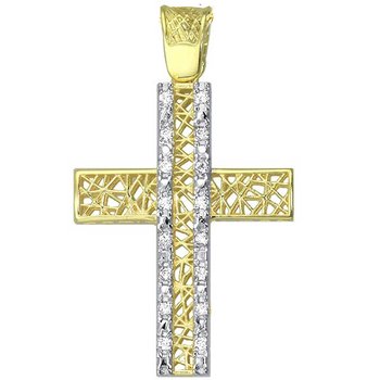 Βαπτιστικός σταυρός 14Κ Χρυσό και Λευκόχρυσο με Ζιρκόν SAVVIDIS