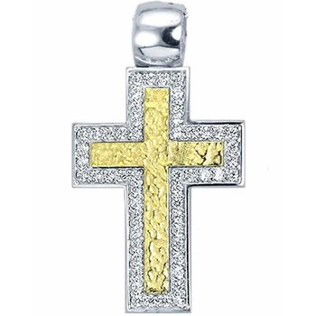 Βαπτιστικός σταυρός 14K Λευκόχρυσο και Χρυσό με Ζιρκόν