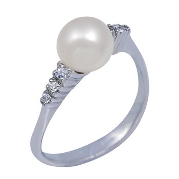 Ring in white gold 14ct with pearl and zircon