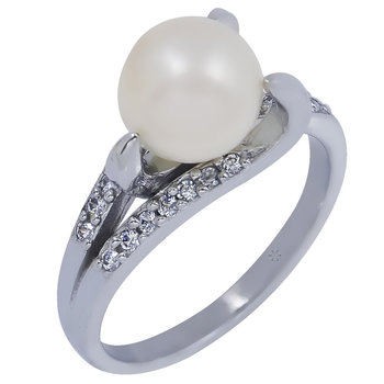 Ring 14ct White Gold with Pearl and zirconia