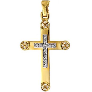 Βαπτιστικός σταυρός 18 Καράτια Χρυσό και Λευκόχρυσο με Διαμάντια FaCaDoro